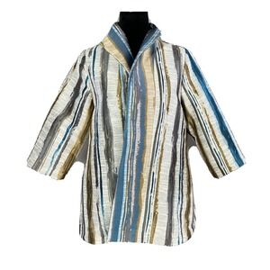 IC Connie K Jacket MED Gray Teal Gold Woven Stripe Pocket Structured Swing